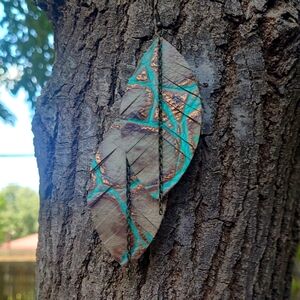 Leather Feather Earrings with Turquoise and Bronze Accents